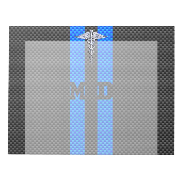 Medical Doctor MD Caduceus on Carbon Fibre Print Notepad (Front)