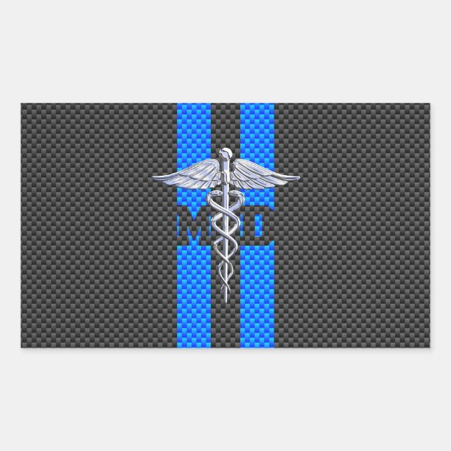 Medical Doctor MD Caduceus on Carbon Fibre Print Rectangular Sticker (Front)