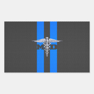 Medical Doctor MD Caduceus on Carbon Fibre Print Rectangular Sticker