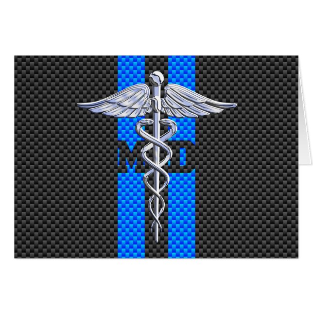 Medical Doctor MD Caduceus on Carbon Fibre Style (Front Horizontal)