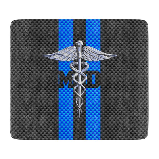 Medical Doctor MD Caduceus on Carbon Fibre Style Cutting Board (Front)