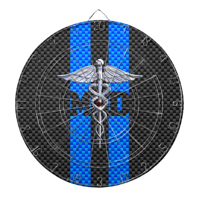 Medical Doctor MD Caduceus on Carbon Fibre Style Dartboard (Front)
