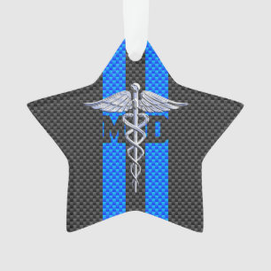Medical Doctor MD Caduceus on Carbon Fibre Style Ornament