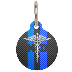 Medical Doctor MD Caduceus on Carbon Fibre Style Pet Tag