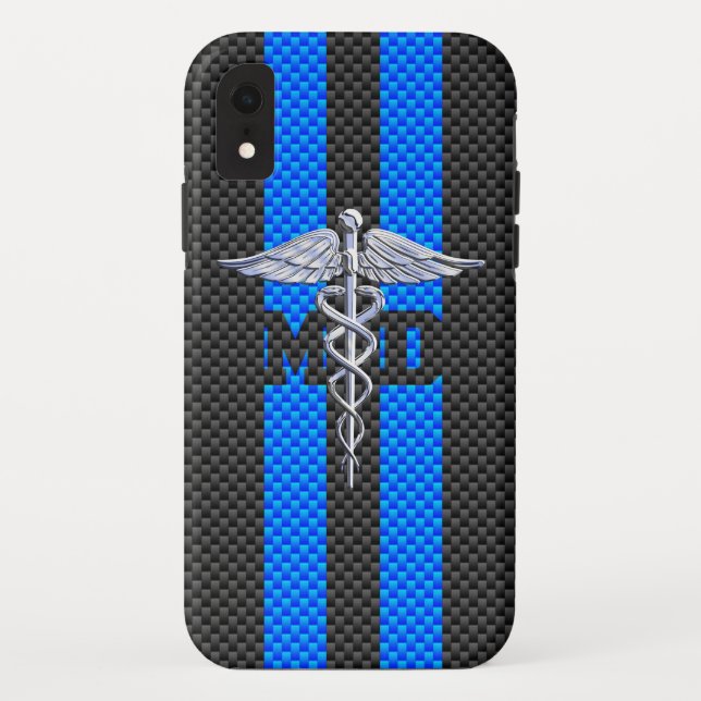 Medical Doctor MD Caduceus on Vibrant Stripes Case-Mate iPhone Case (Back)