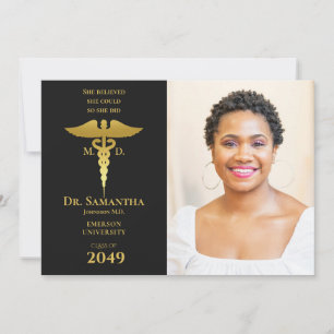 Medical Doctor MD RN Nurse Graduation Black Photo Invitation