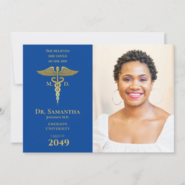 Medical Doctor MD RN Nurse Graduation BLUE Photo Invitation (Front)