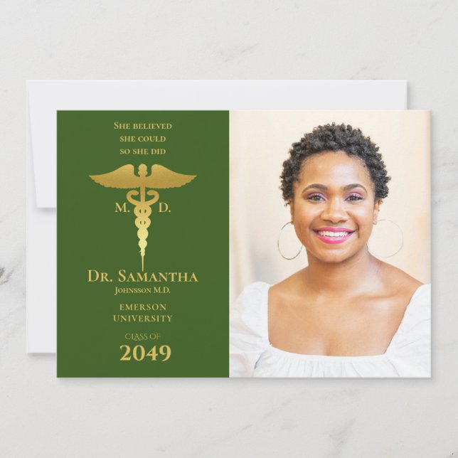 Medical Doctor MD RN Nurse Graduation GREEN Photo Invitation (Front)