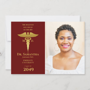Medical Doctor MD RN Nurse Graduation RED Photo Invitation