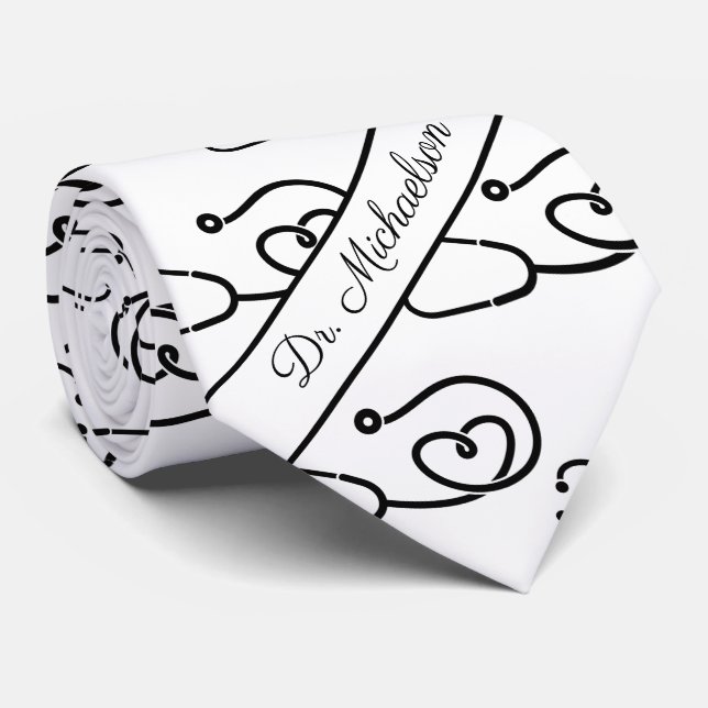 Medical Doctor Name Stethoscope Pattern Physician Tie (Rolled)
