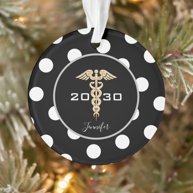 Medical Doctor Nurse Black and Gold Personalised Ornament (Tree)