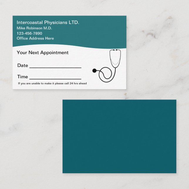Medical Doctor Office Patient Appointment Cards (Front/Back)