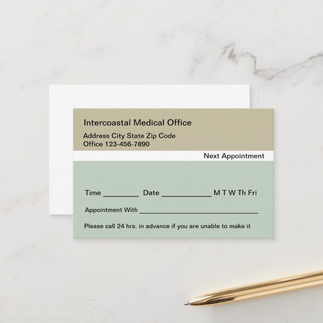 Medical Doctor Office Patient Appointment Reminder Card (Front/Back In Situ)