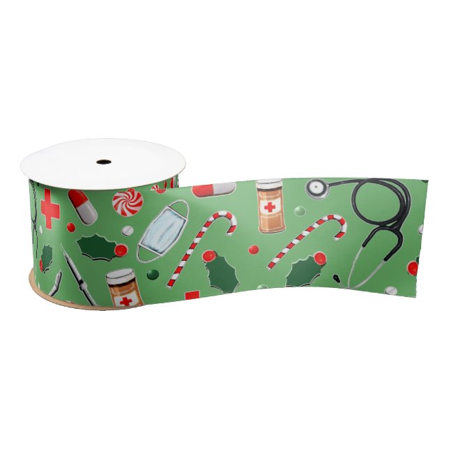 Medical Doctor or Nurse Christmas Holiday Gift Sat Satin Ribbon (Spool)