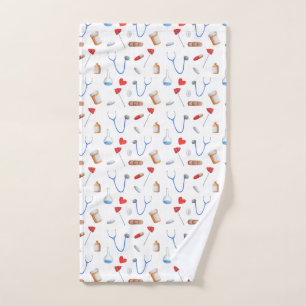 Medical Doctor or Nurse Equipment Patterned Hand Towel