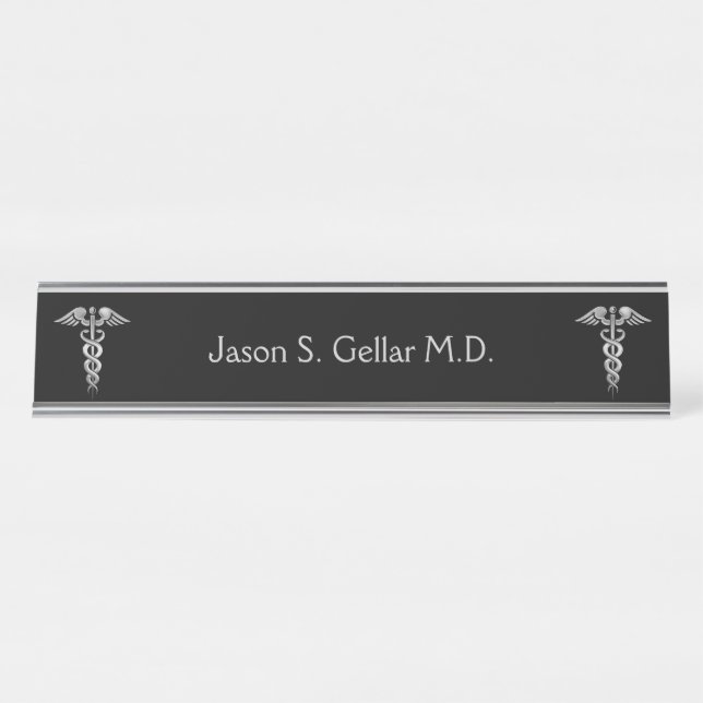 Medical Doctor or Nurse Silver Desk Name Plate (Front)