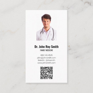 Medical Doctor Photo QR Code Modern Minimalist Business Card