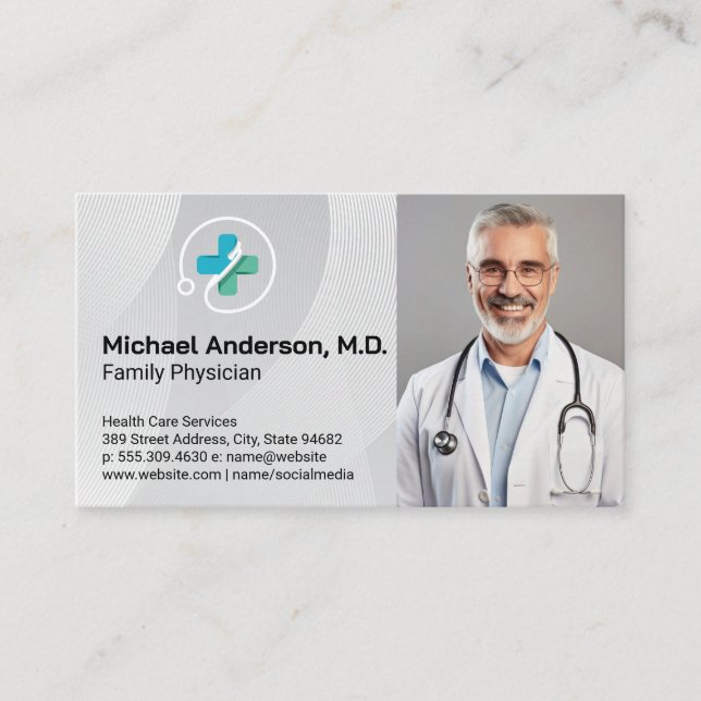 Medical Doctor Smiling | Health Care Services Logo Business Card (Front)
