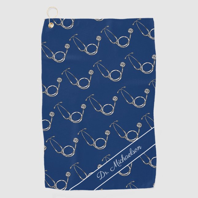 Medical Doctor Stethoscope Pattern Physician Blue Golf Towel (Front)