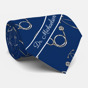 Medical Doctor Stethoscope Pattern Physician Blue Tie