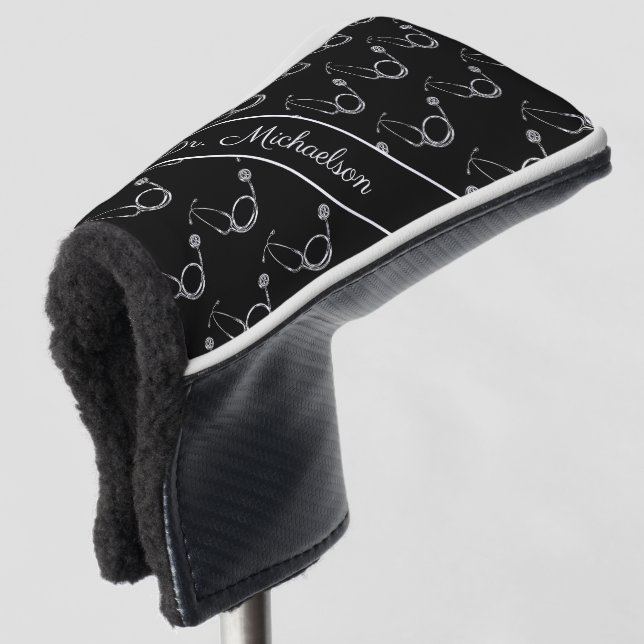 Medical Doctor Stethoscope Pattern Physician Name Golf Head Cover (3/4 Front)