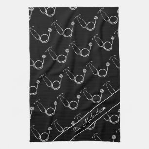 Medical Doctor Stethoscope Pattern Physician Name Tea Towel