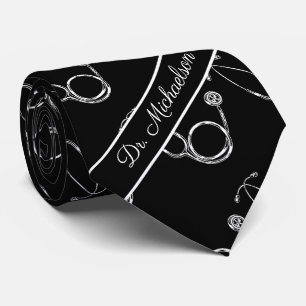 Medical Doctor Stethoscope Pattern Physician Name Tie