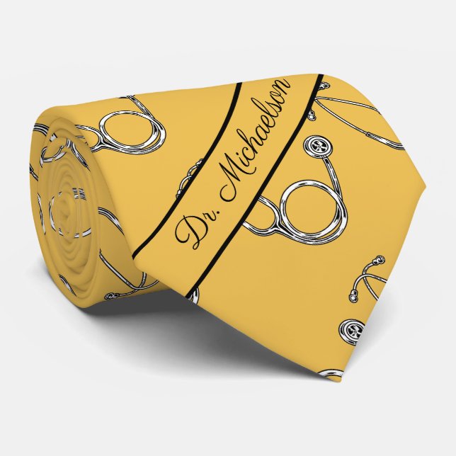 Medical Doctor Stethoscope Pattern Physician Name Tie (Rolled)