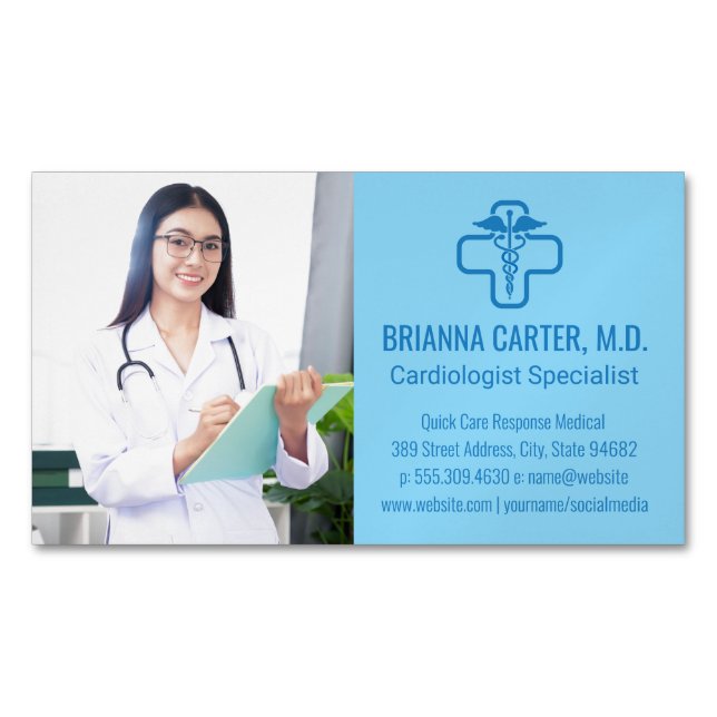 Medical Doctor with Clipboard | Hospital Workers Magnetic Business Card (Front)