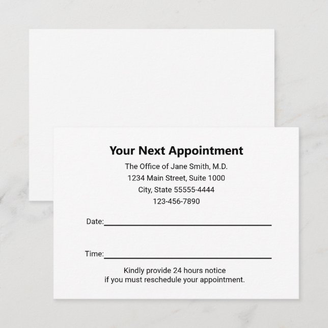 Medical Doctor Your Appointment Reminder White Card (Front/Back)