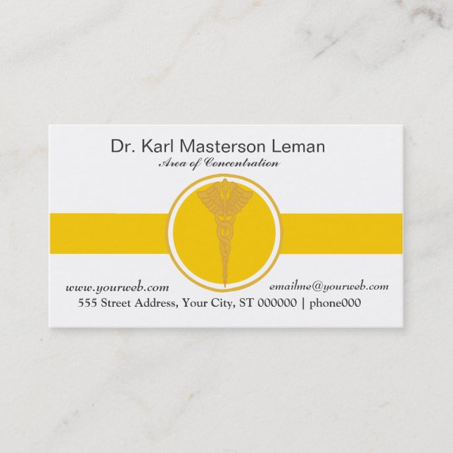 Medical Doctors Appointment Golden Caduceus Card (Front)
