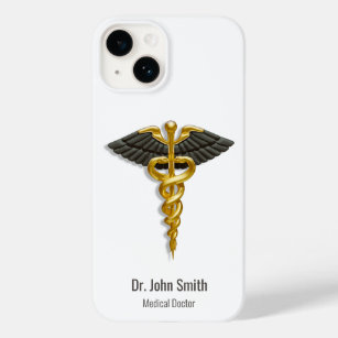 Medical Elegant Classy Gold Caduceus Black Wings Case-Mate iPhone 14 Case