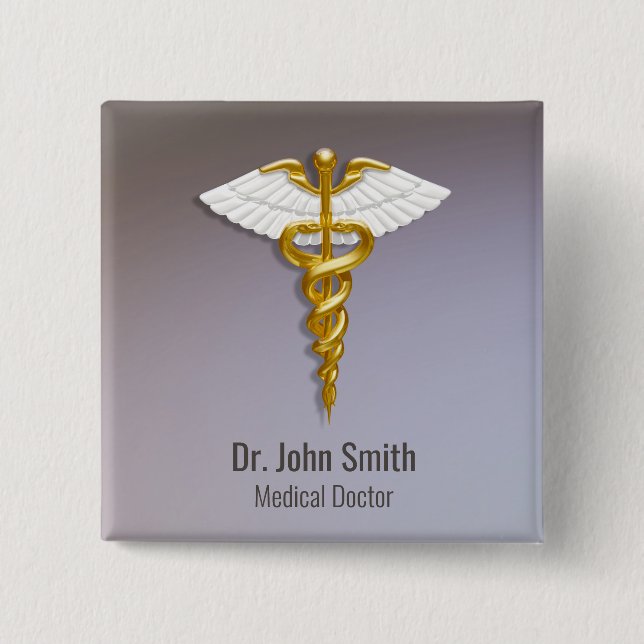 Medical Elegant Gold Caduceus White Wings 15 Cm Square Badge (Front)