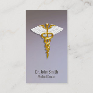 Medical Elegant Gold Caduceus White Wings Business Card