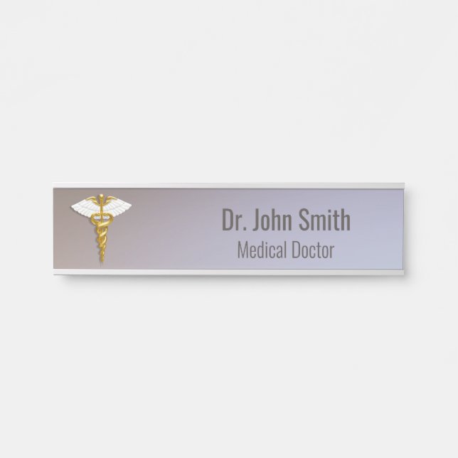 Medical Elegant Gold Caduceus White Wings Door Sign (Front)