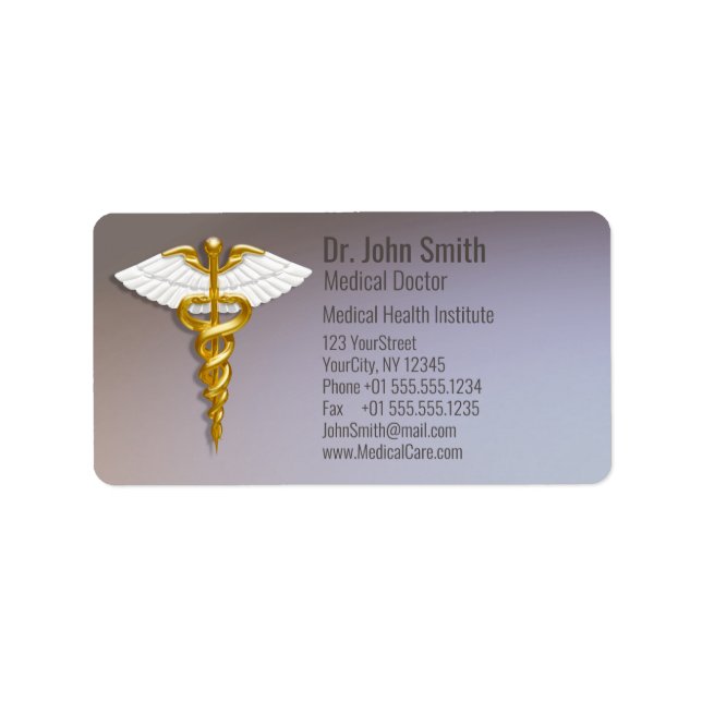 Medical Elegant Gold Caduceus White Wings Label (Front)