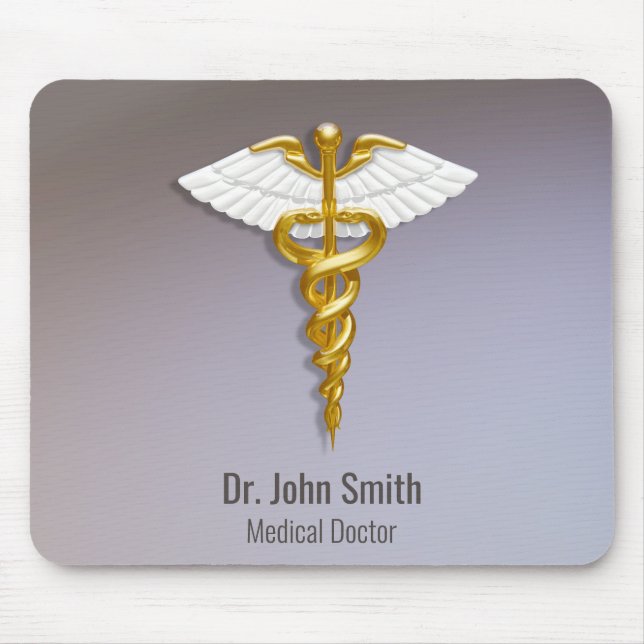 Medical Elegant Gold Caduceus White Wings Mouse Mat (Front)