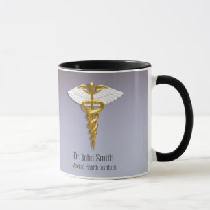 Medical Elegant Gold Caduceus White Wings Mug