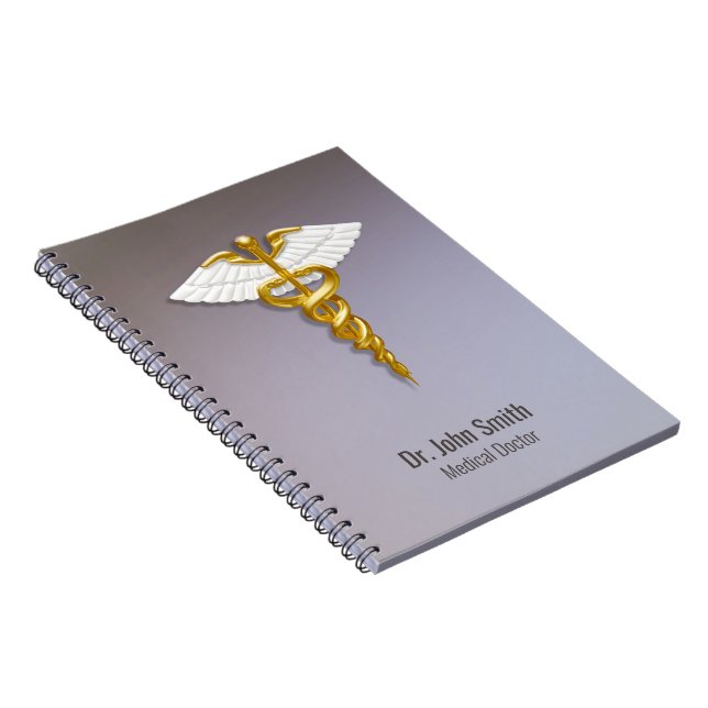 Medical Elegant Gold Caduceus White Wings Notebook (Right Side)
