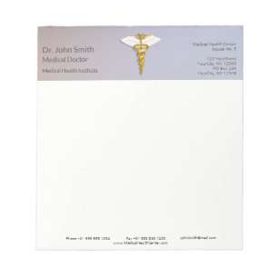 Medical Elegant Gold Caduceus White Wings Notepad