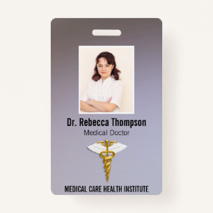 Medical Elegant Gold Caduceus White Wings Photo ID ID Badge