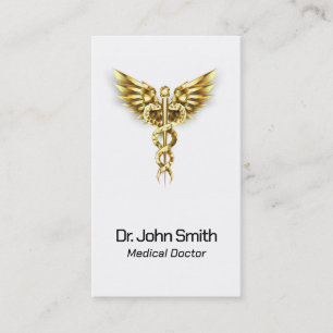 Medical Elegant Gold Caduceus Wings Classy  Business Card