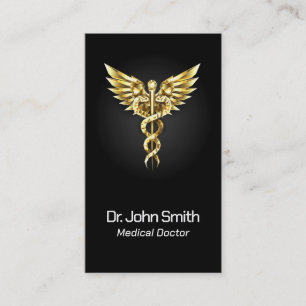 Medical Elegant Gold Caduceus Wings Classy  Business Card