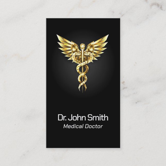 Medical Elegant Gold Caduceus Wings Classy  Business Card (Front)