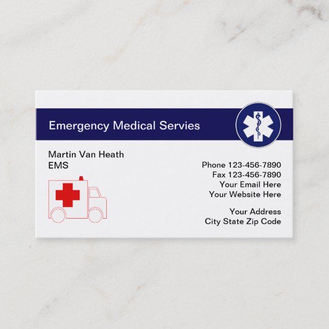 Medical Emergency Business Cards (Front)