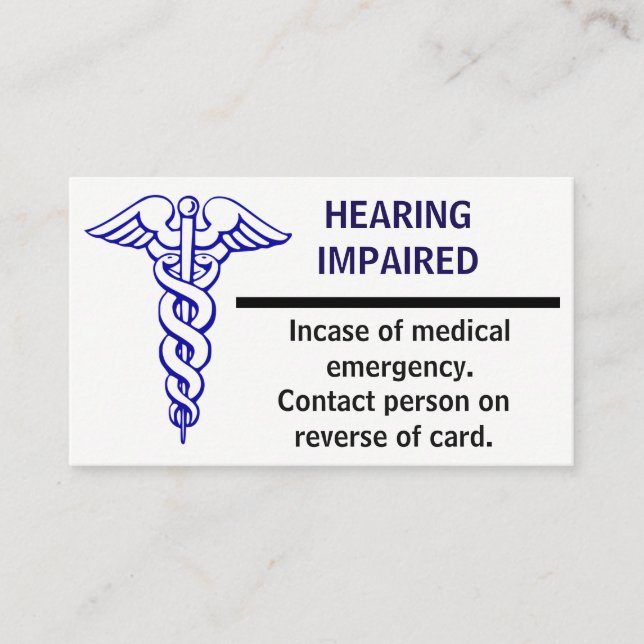 Medical Emergency Card. Business Card (Front)
