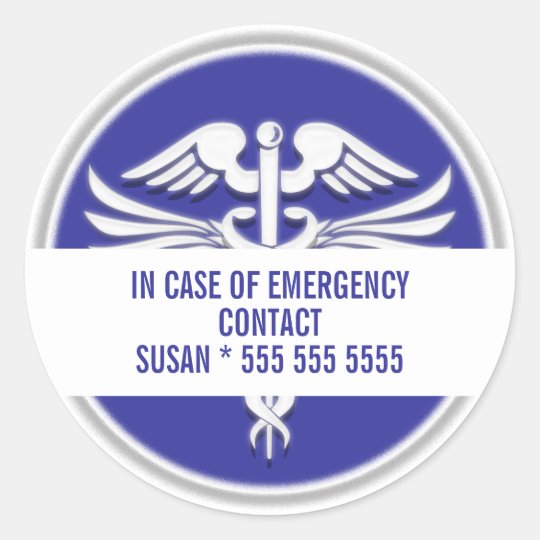 Medical emergency contact Personalise Classic Round Sticker Zazzle