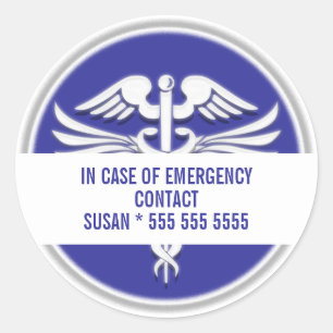 Medical emergency contact Personalise Classic Round Sticker