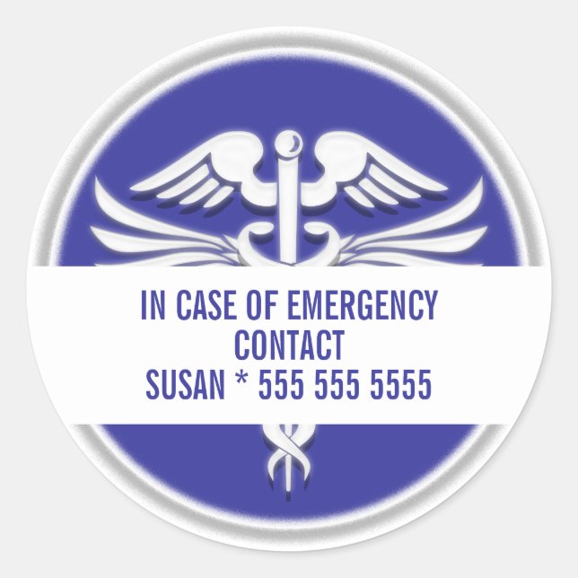 Medical emergency contact | Personalise Classic Round Sticker (Front)