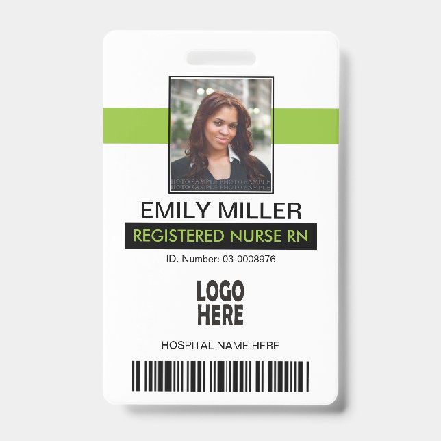 Medical employee id lime green photo template badge (Front)